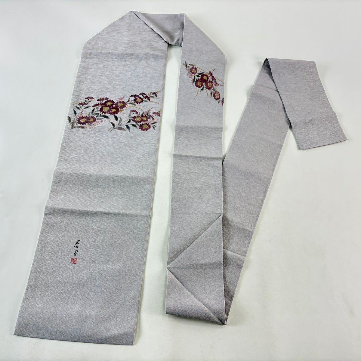 【美品】名古屋帶 名品級 草花紋 金彩裝飾 淺紫 純蠶絲