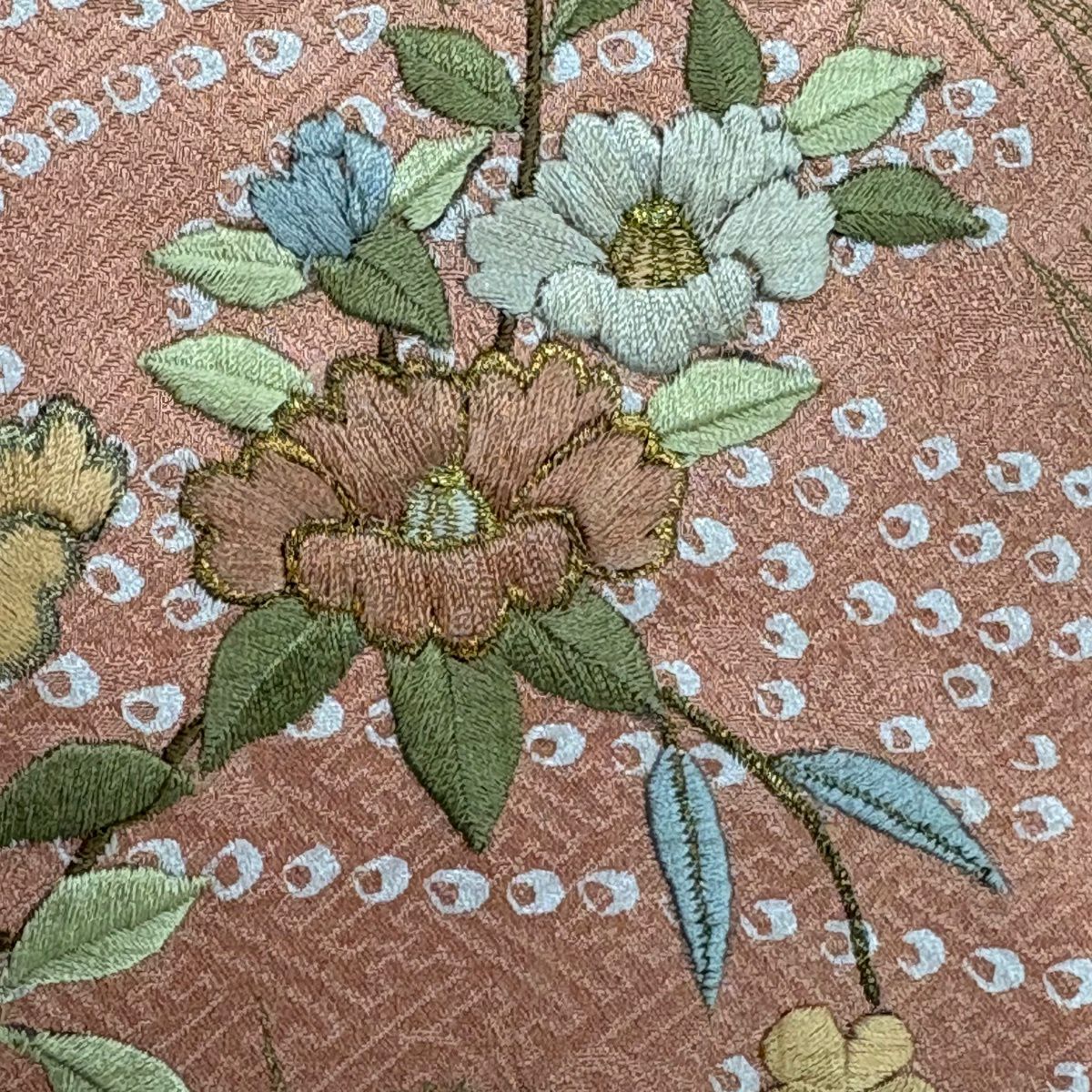 訪問服 身長153cm 袖長63cm S 雙層 草花紋紋 流水 金糸刺繡 粉紅 純蠶絲 秀品級