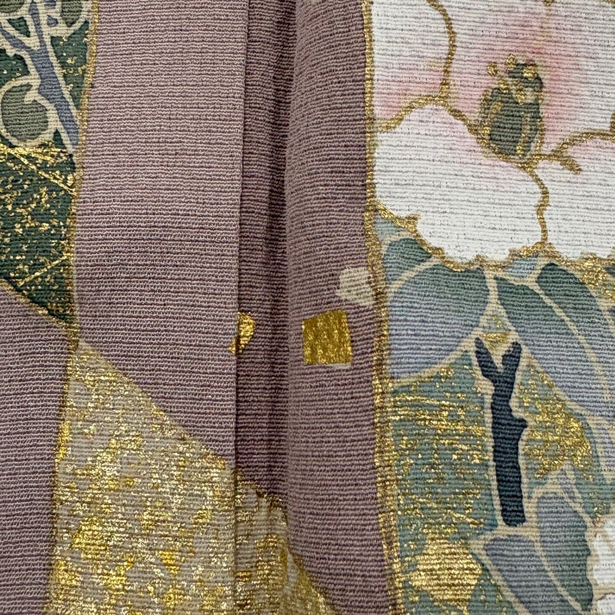 訪問服 身長168cm 袖長67cm M 雙層 草花紋紋 金金箔散佈 金銀彩 漸層 淺小豆色 純蠶絲 優品級