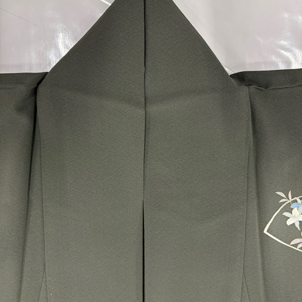 付下 身長157cm 袖長60.5cm S 單層 草花紋紋 霞 金銀彩 漸層 茶綠 純蠶絲 優品級