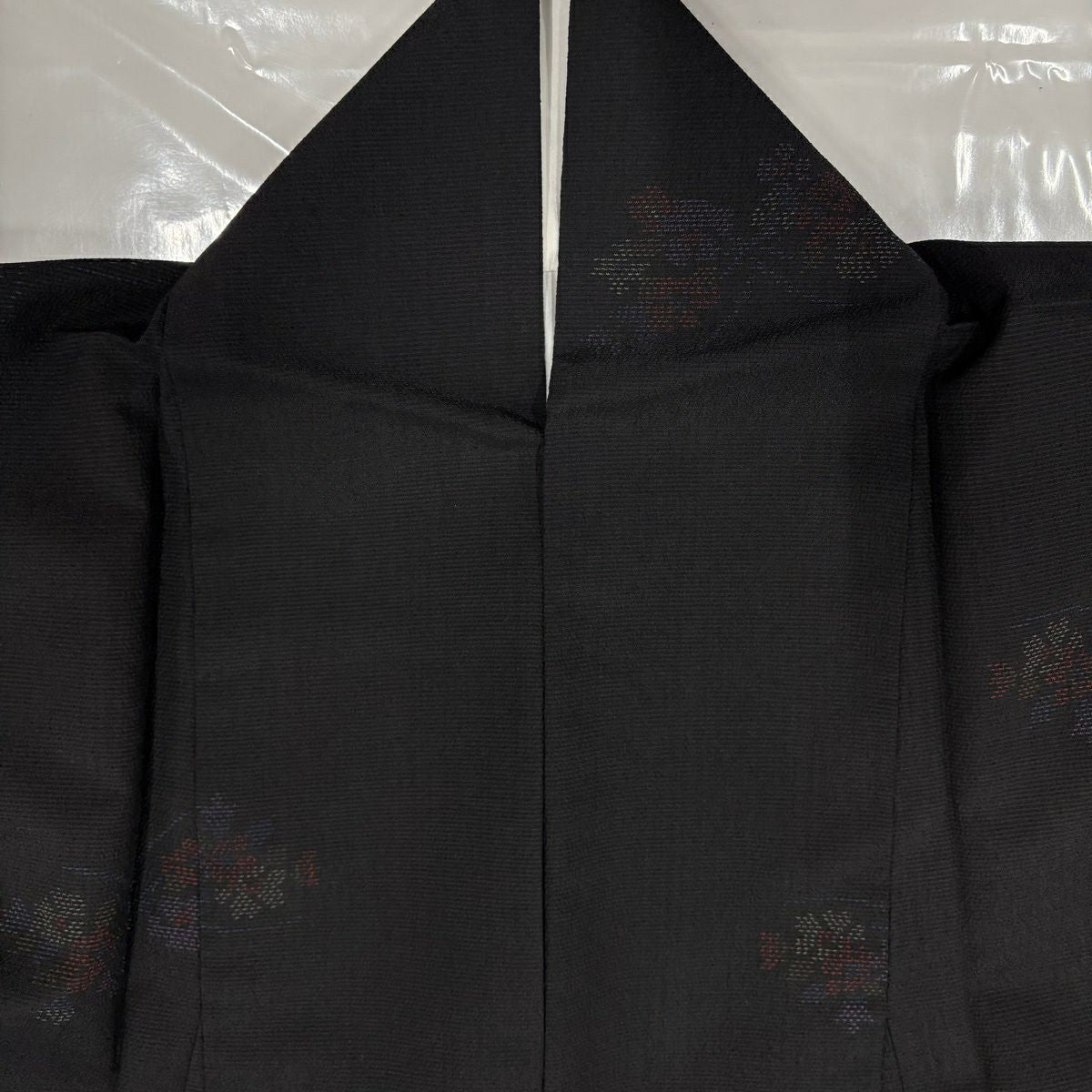 【美品】 紬織 身長161cm 袖長66cm M 雙層 草花紋紋 墨色 純蠶絲 秀品級