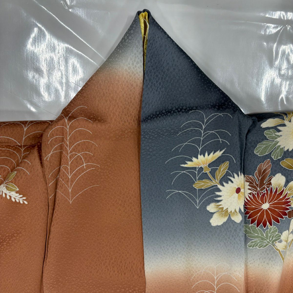 【美品】訪問服 身長161cm 袖長62cm S 雙層 鈴乃屋 落款 秋草 染分 ぼかし 薄茶 純蠶絲 秀品級