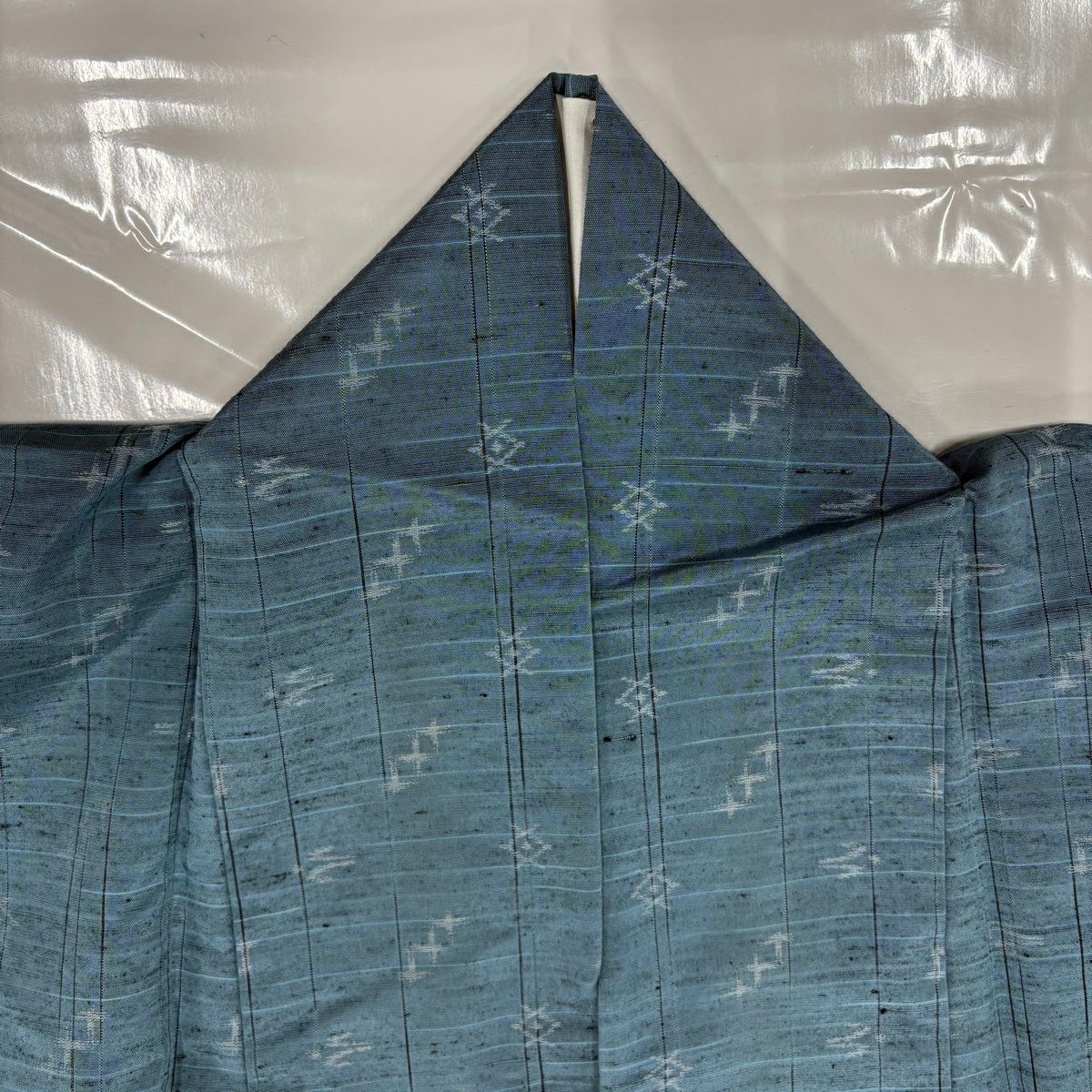 【美品】 紬織 身長153cm 袖長64.5cm M 雙層 燕 絣紋 水色 純蠶絲 秀品級