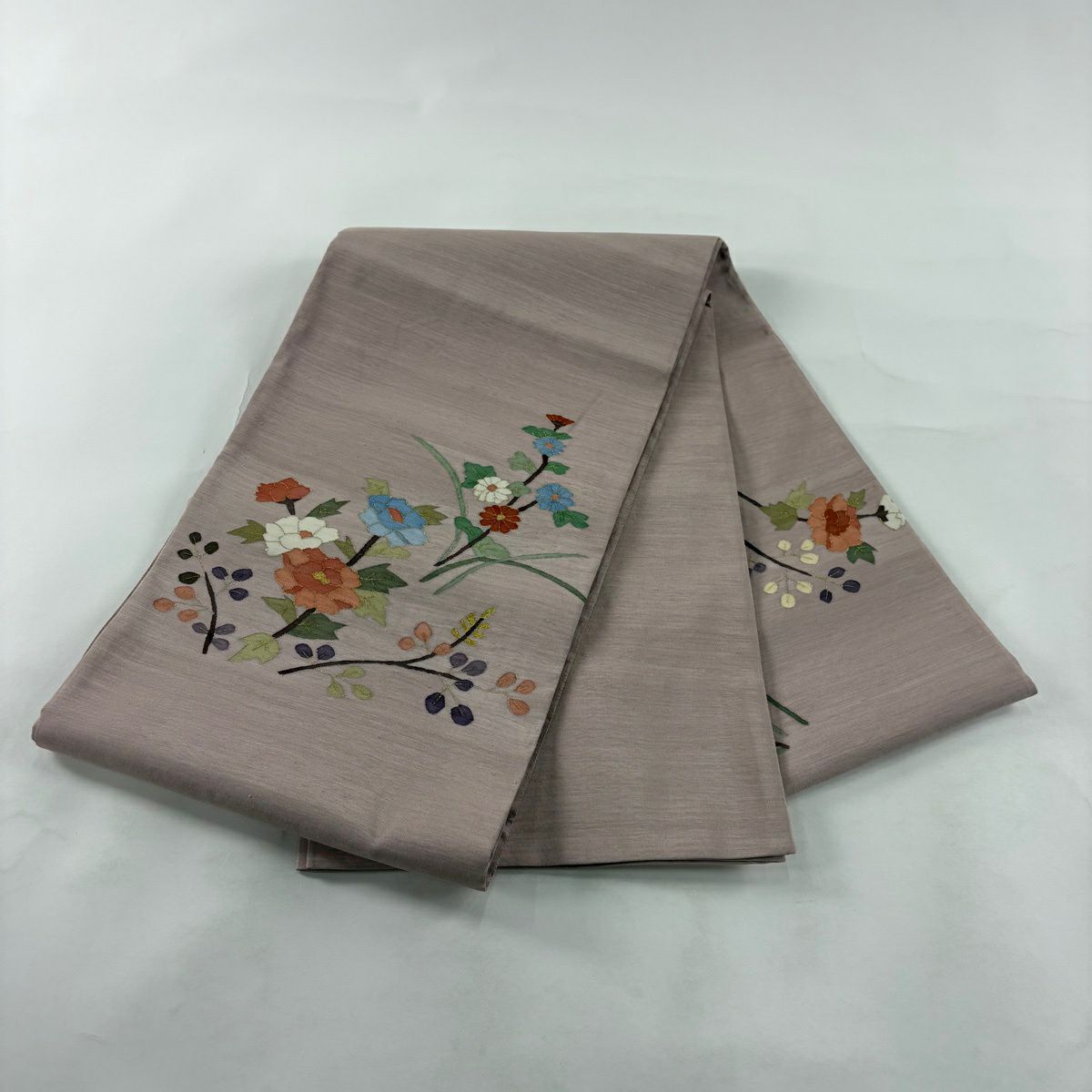 袋帶 秀品級 草花紋紋 金絲 薄小豆 お太鼓柄 純蠶絲