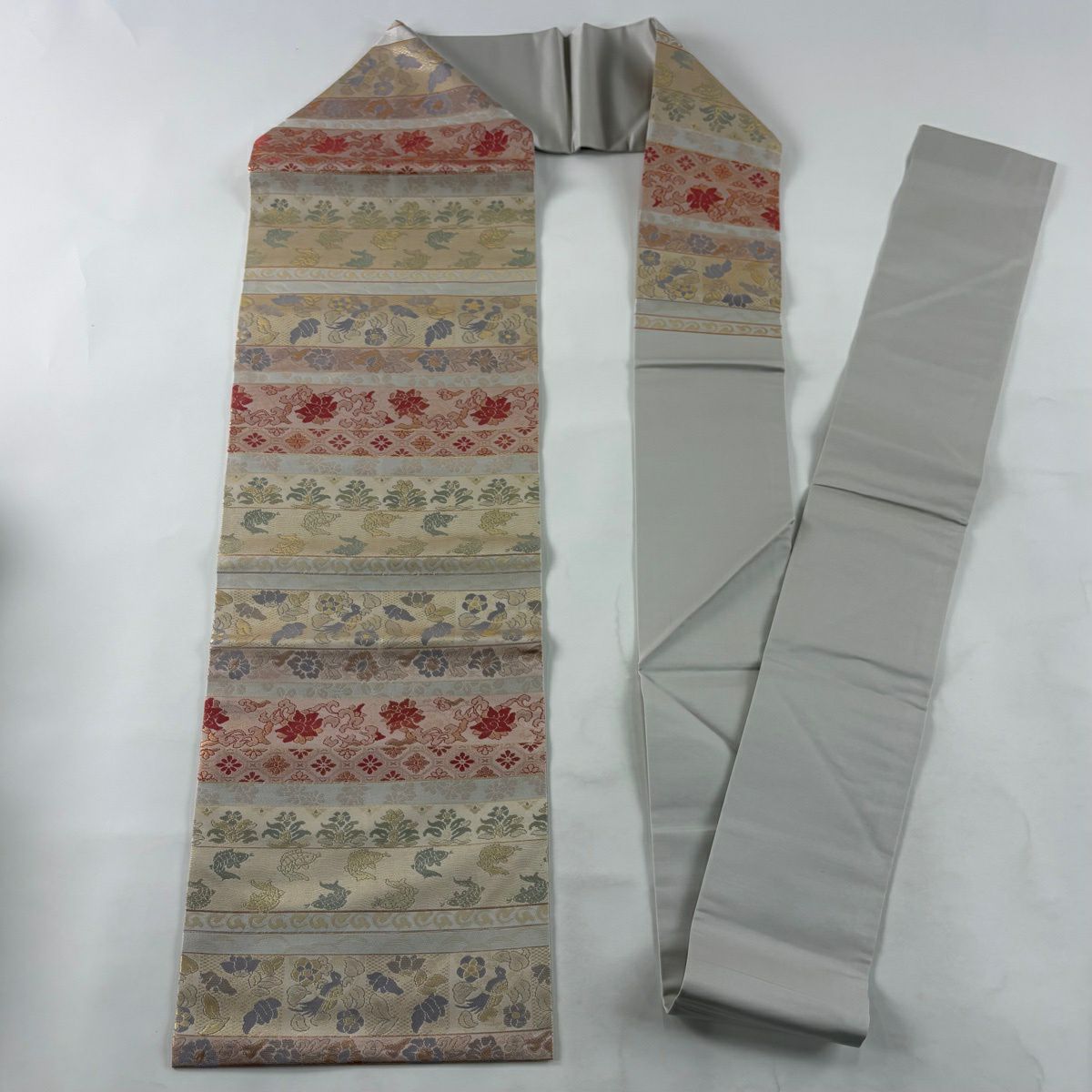 【美品】 名古屋帶 秀品級 ますいわ屋 草花紋 荒磯 金金箔 金色 純蠶絲