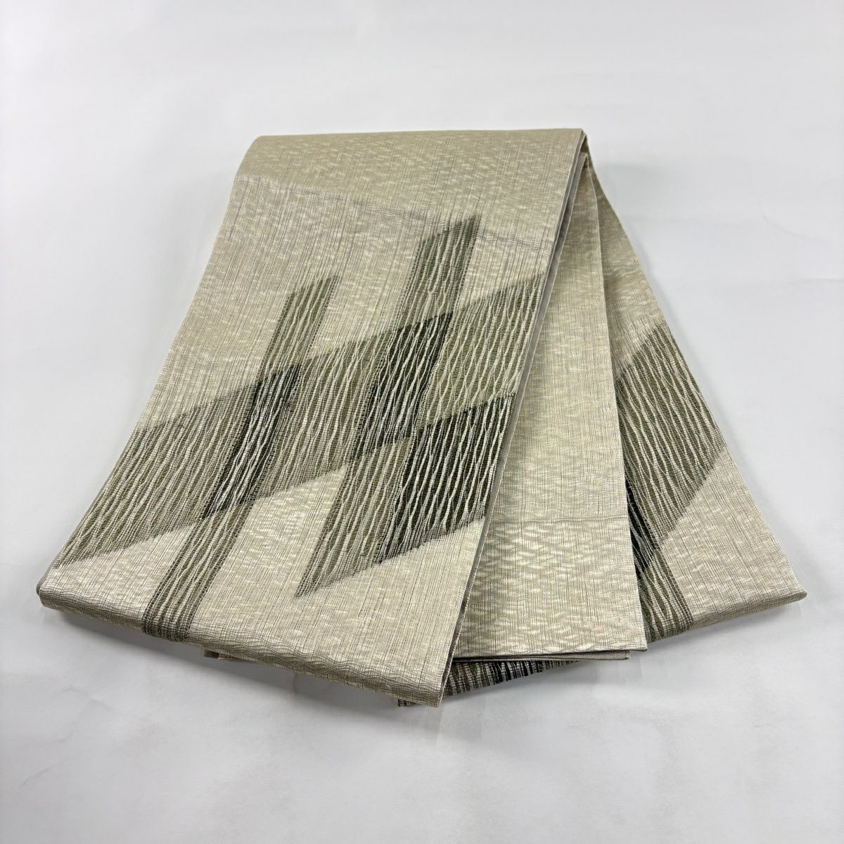 【美品】 袋帶 秀品級 夏帶 抹茶染 幾何學 抹茶 金銀彩 正蠶絲