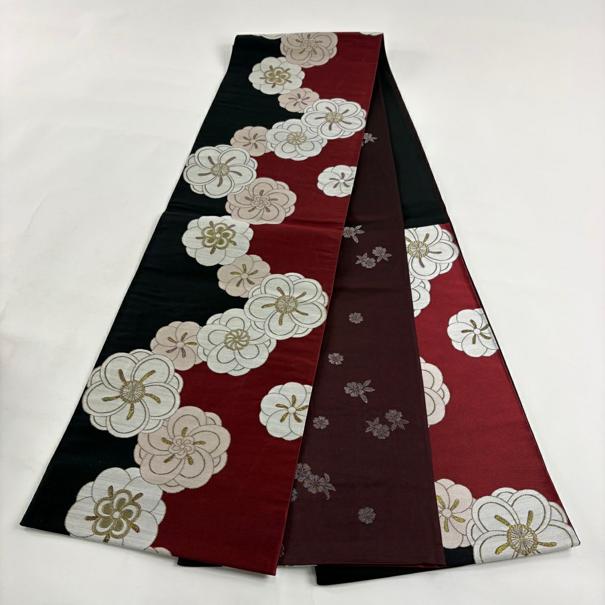 袋帶 秀品級 梅花 金絲 金金箔 紅 六通 純蠶絲