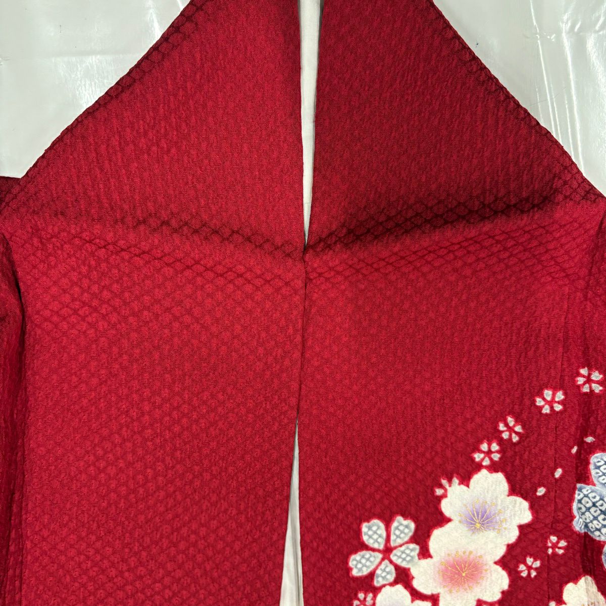 【美品】振袖禮服 身長158cm 袖長64cm M 雙層 櫻花 熨斗紋 金絲 金銀彩 紅 純蠶絲 秀品級