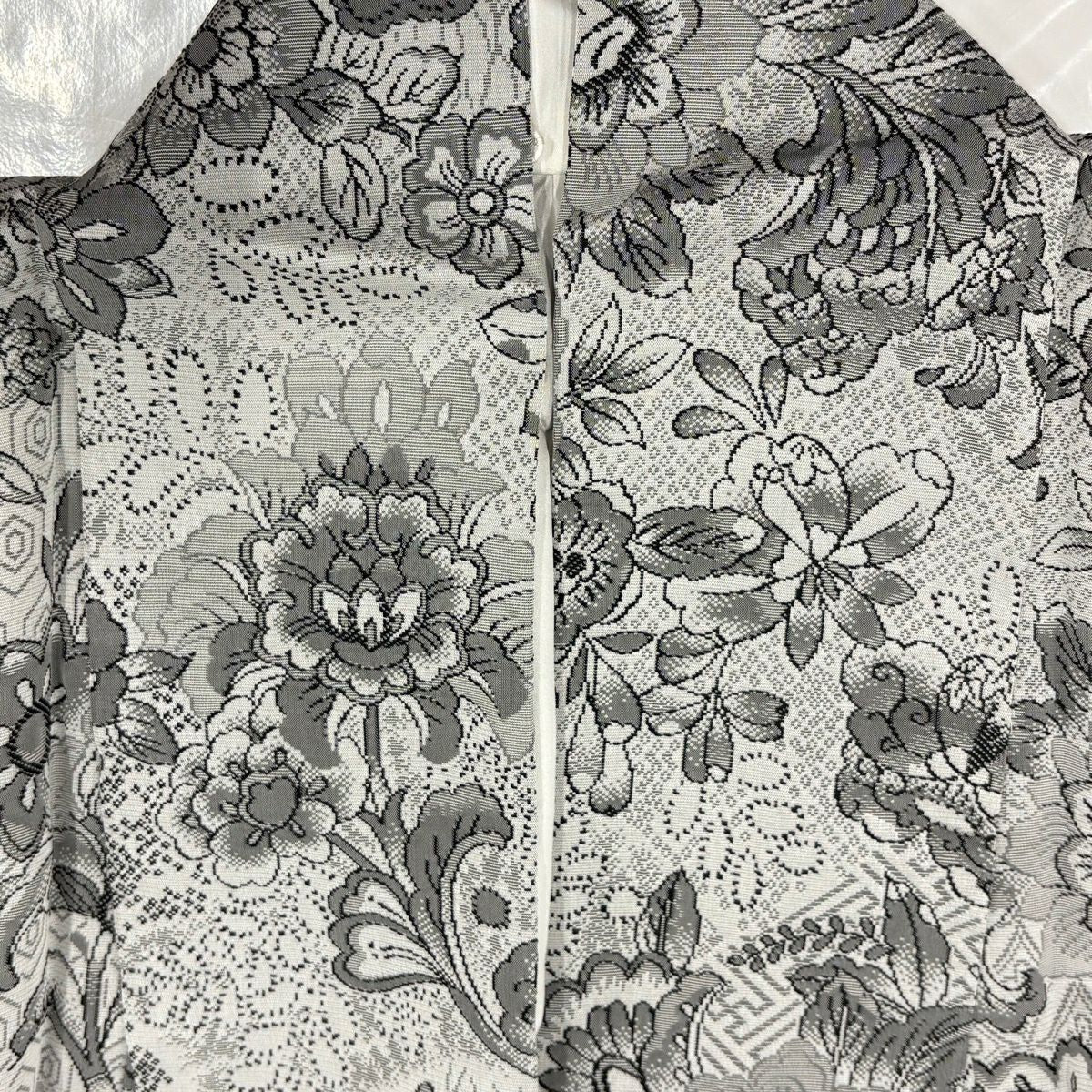 【美品】 小紋 身長170cm 袖長67cm M 雙層 草花紋紋 龜甲 灰色 純蠶絲 名品級