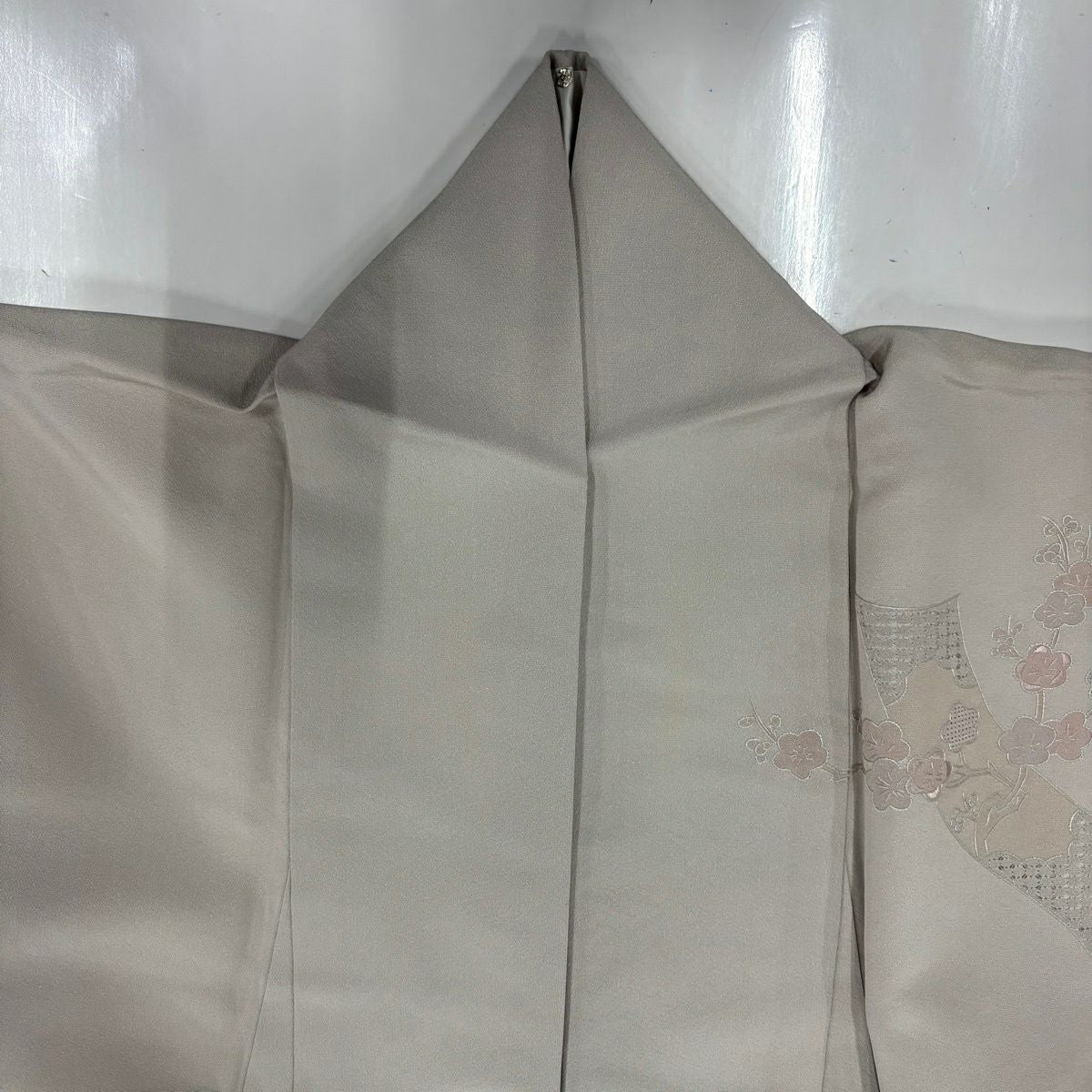 付下 身長157.5cm 袖長64cm M 雙層 短冊 草花紋紋 刺繡 漸層 灰紫 純蠶絲 優品級
