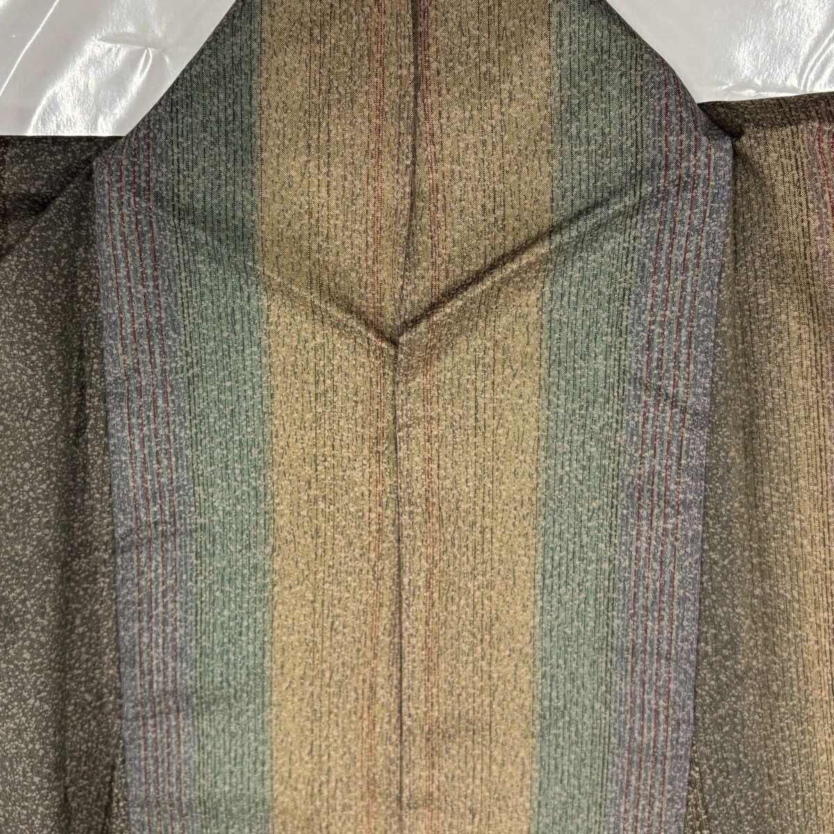 【美品】 付下 身長158cm 袖長64.5cm M 雙層 紬織織 松樹 縱條 茶 純蠶絲 優品級