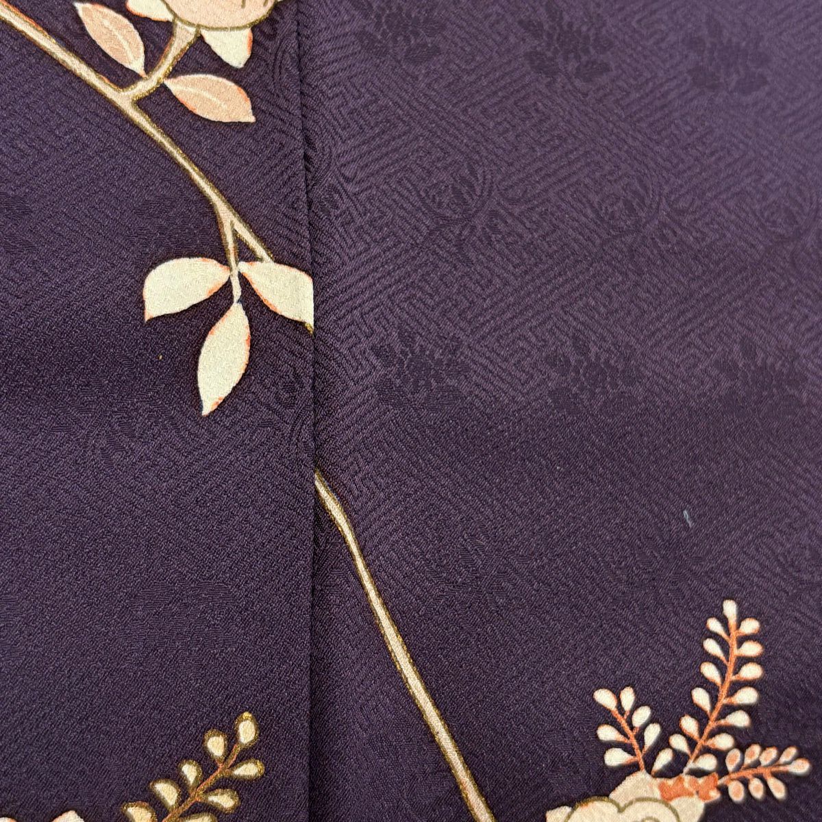 訪問服 身長161cm 袖長64.5cm M 雙層 花籠 橘色 刺繡 金銀彩 深紫 純蠶絲 秀品級