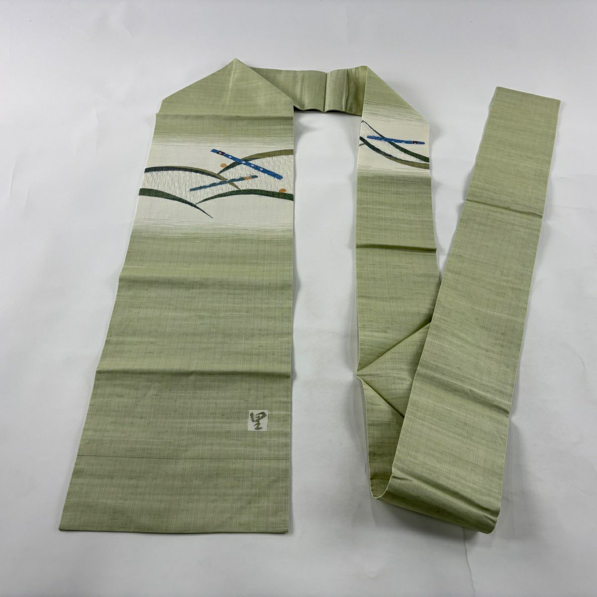 【美品】 名古屋帶 秀品級 落款 夏帶 笛 露芝 金絲 抹茶 純蠶絲