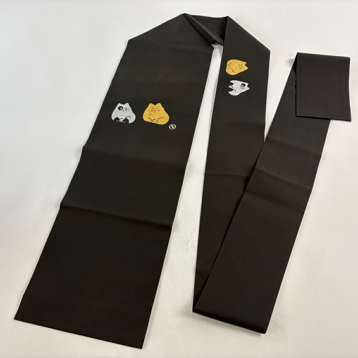 名古屋帶 秀品級 貓 鞠 金銀彩 黑 純蠶絲