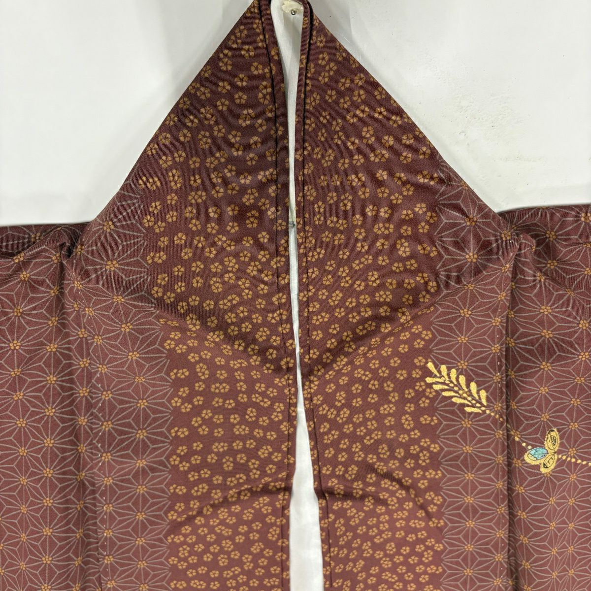 訪問服 身長157.5cm 袖長65cm M 雙層 蝶 辻花染 金彩裝飾 小豆 純蠶絲 秀品級