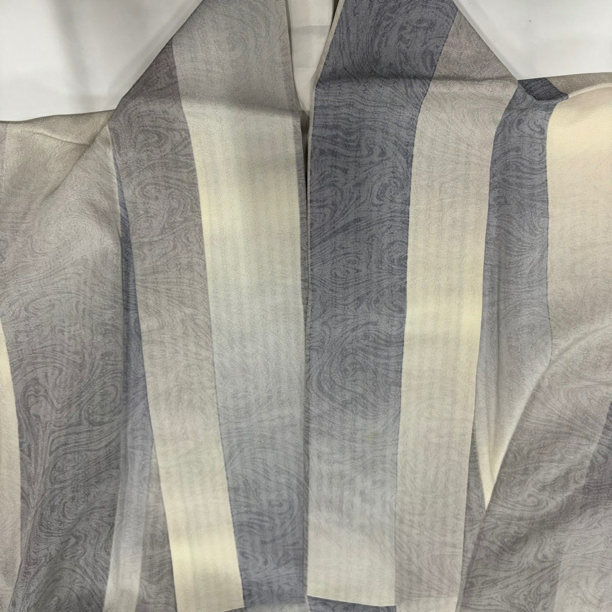 【美品】 小紋 身長163cm 袖長65cm M 雙層 墨流し 縱條 逐漸變色 灰色 純蠶絲 秀品級