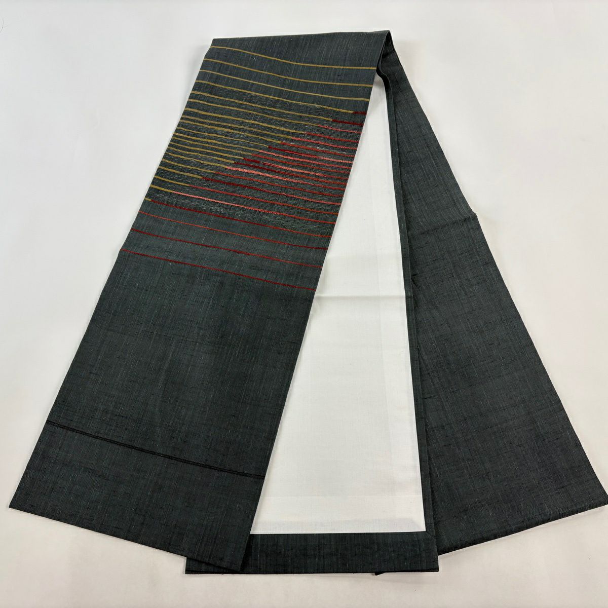 【美品】 開口名古屋帶 優品級 條紋 黑灰 純蠶絲