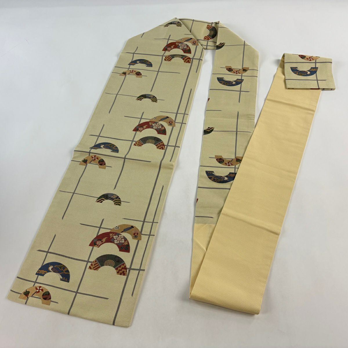 【美品】名古屋帶 秀品級 玩具 花鳥 奶油色 純蠶絲