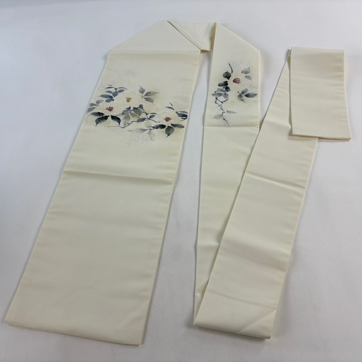 名古屋帶 秀品級 草花紋 金銀彩 漸層 奶油色 純蠶絲