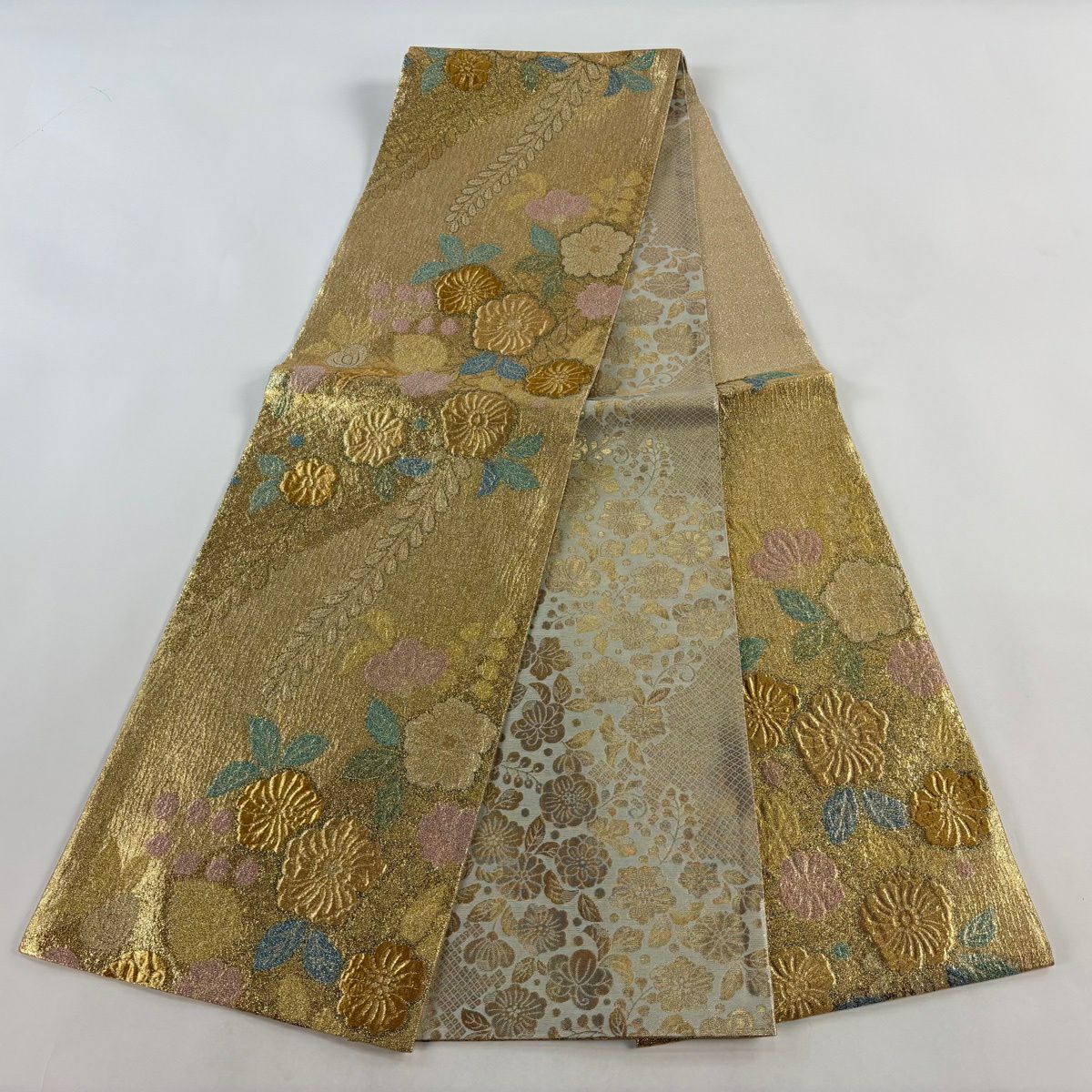 【美品】 袋帶 秀品級 辻花染圖案 藤 金金箔 金色 六通 純蠶絲