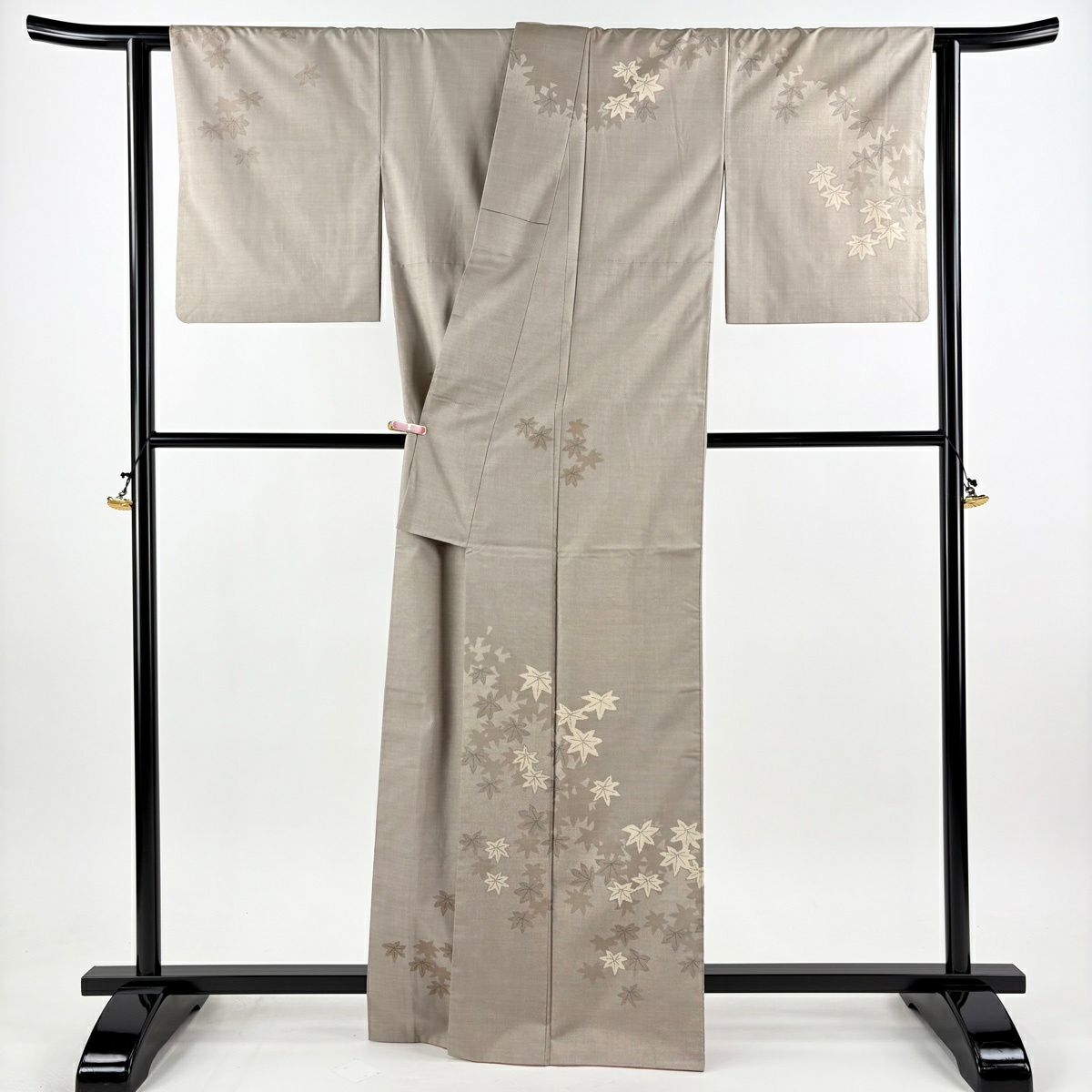訪問服 身長164.5cm 袖長63.5cm S 雙層 恵積五郎 落款あり 紅葉 輪廓 灰茶 純蠶絲 逸品級