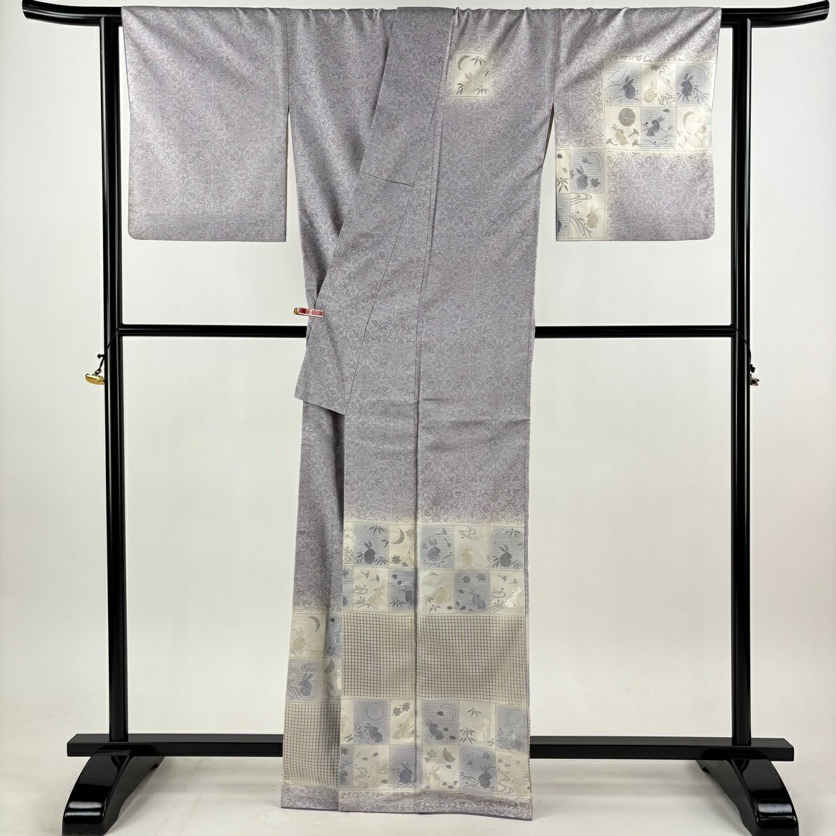 付下 身長166cm 袖長64.5cm M 雙層 紬織織 兔子 變化市松樹 刺繡 漸層 淺紫 純蠶絲 逸品級