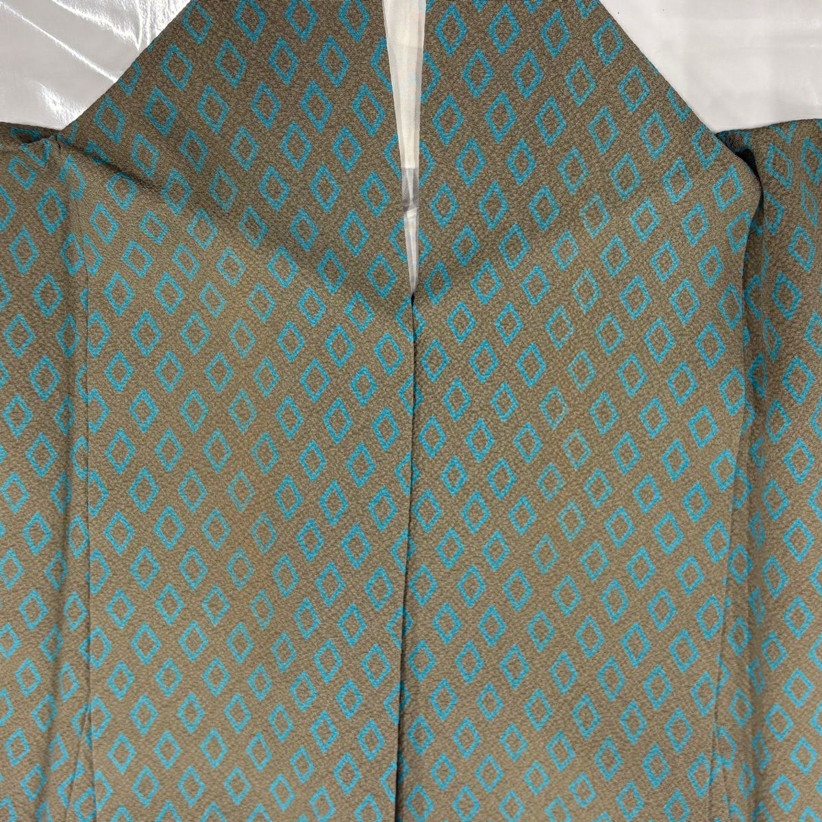小紋 身長151.5cm 袖長61cm S 雙層 辻村ジュサブロー 落款あり 菱 灰綠 純蠶絲 名品級