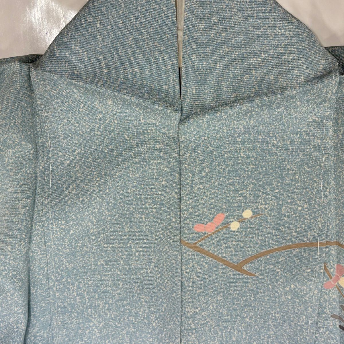 訪問服 身長160cm 袖長66cm M 雙層 落款あり 松樹枝花 漸層 水色 純蠶絲 名品級