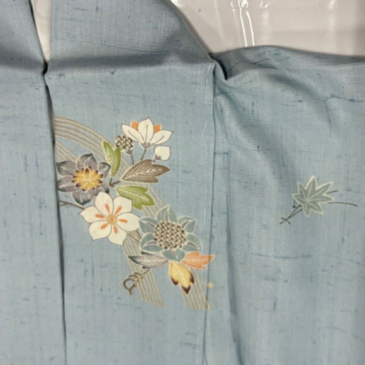 【美品】訪問服 身長160cm 袖長63cm S 雙層 紬織織 橋 草花紋紋 漸層 水藍色 純蠶絲 優品級