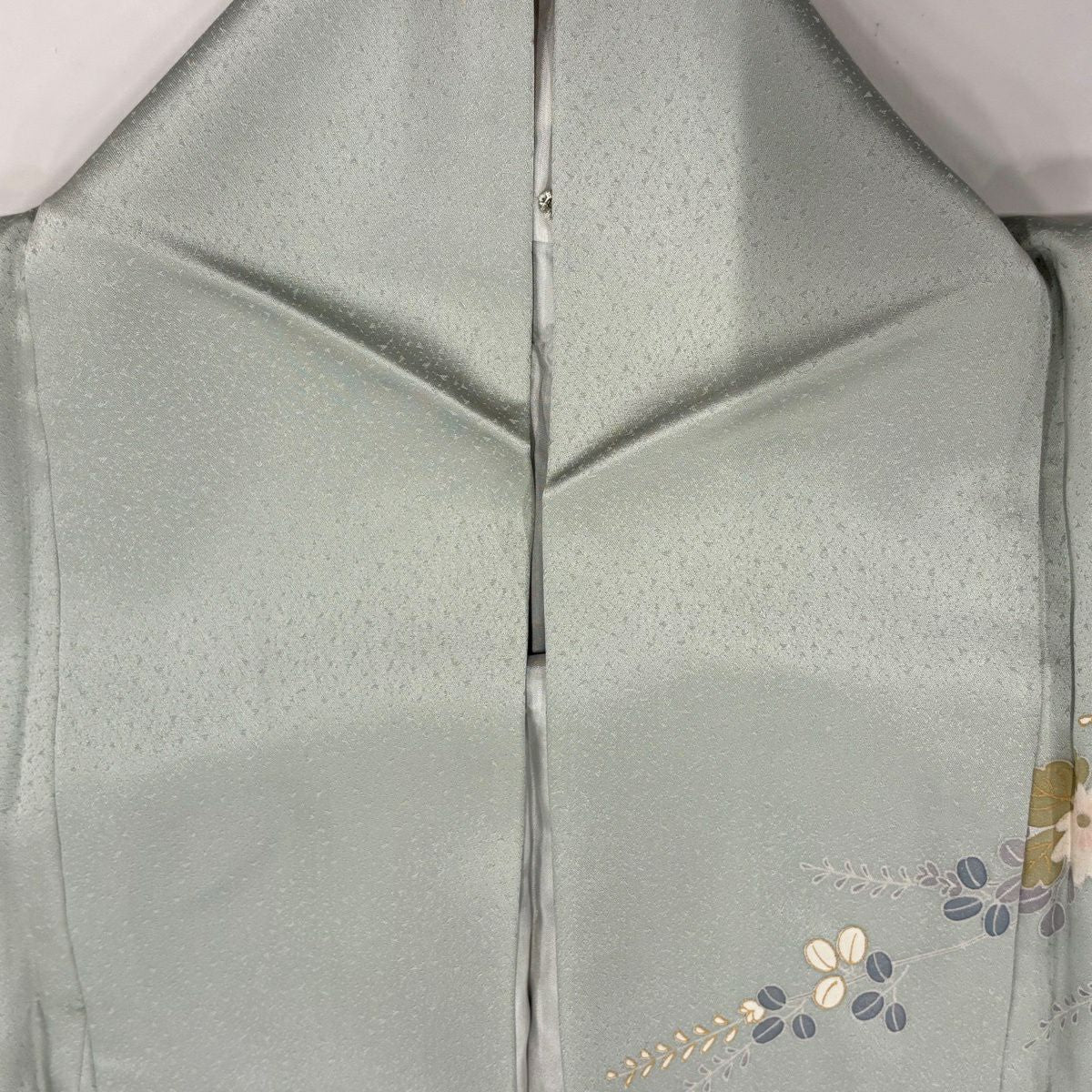 訪問服 身長166cm 袖長66.5cm M 雙層 牡丹 秋草 金絲 金銀彩 青灰 純蠶絲 秀品級