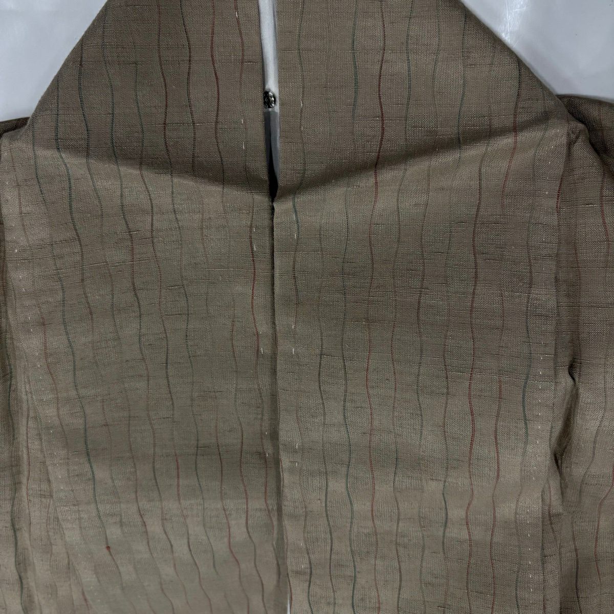 【美品】 紬織 身長163.5cm 袖長64cm M 雙層 よろけ縞 灰茶 純蠶絲 秀品級