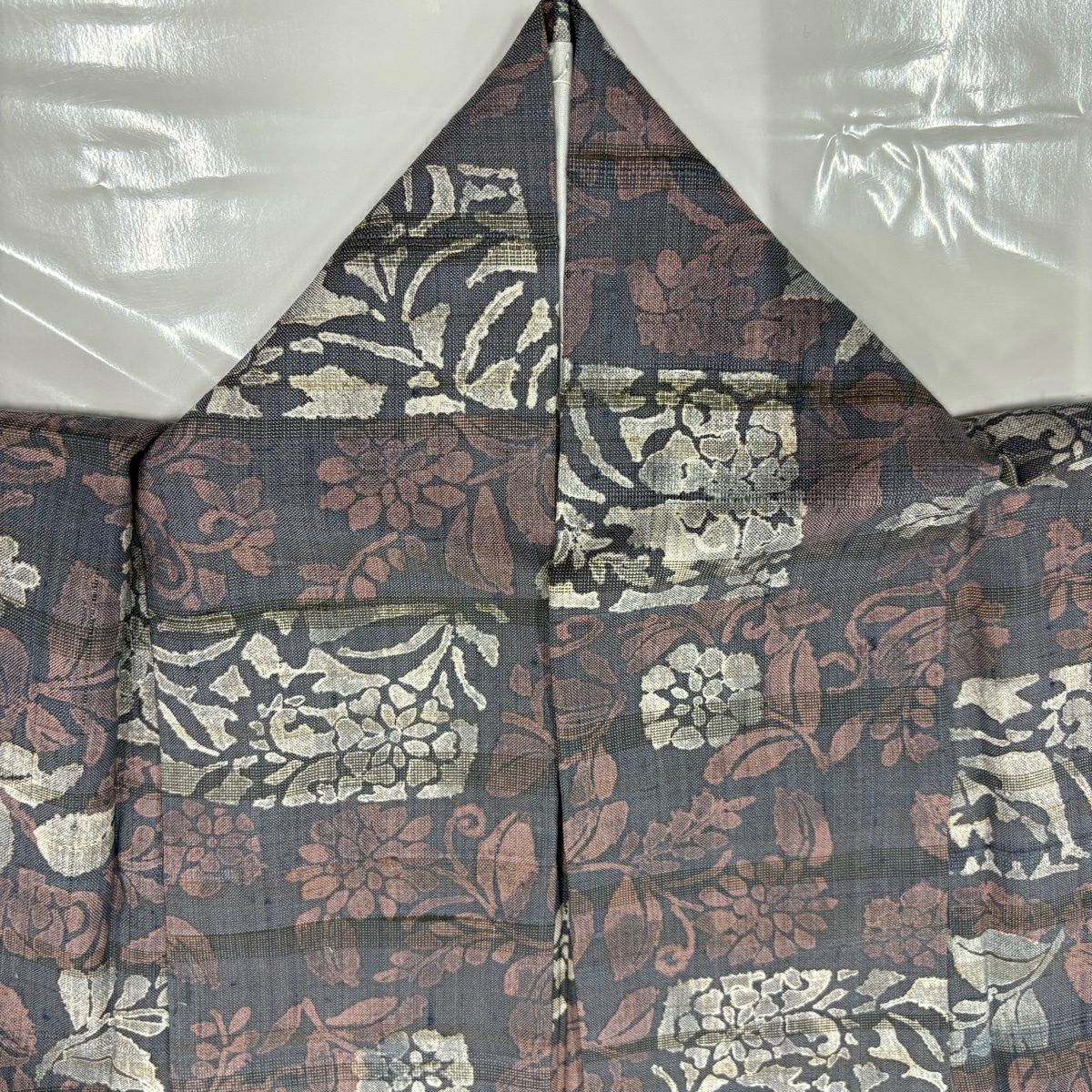 【美品】 小紋 身長154.5cm 袖長62cm S 單層 紬織織 草花紋紋 灰紫 純蠶絲 秀品級