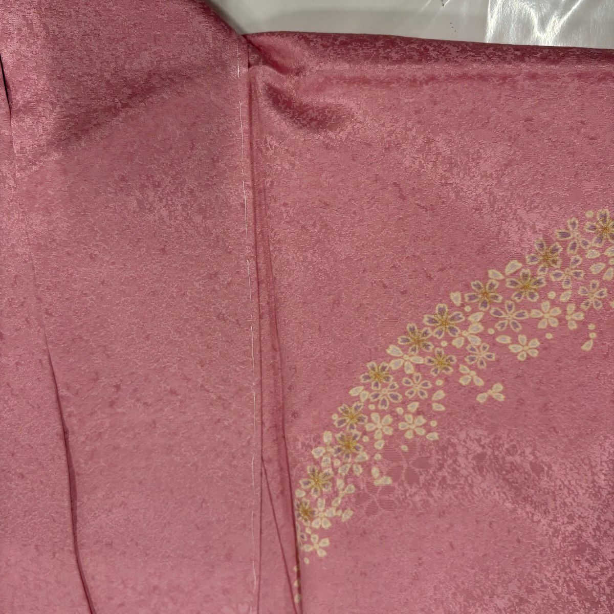 【美品】振袖禮服 身長167cm 袖長69cm L 雙層 草花紋紋 流水 金彩裝飾 漸層 粉紅 純蠶絲 優品級