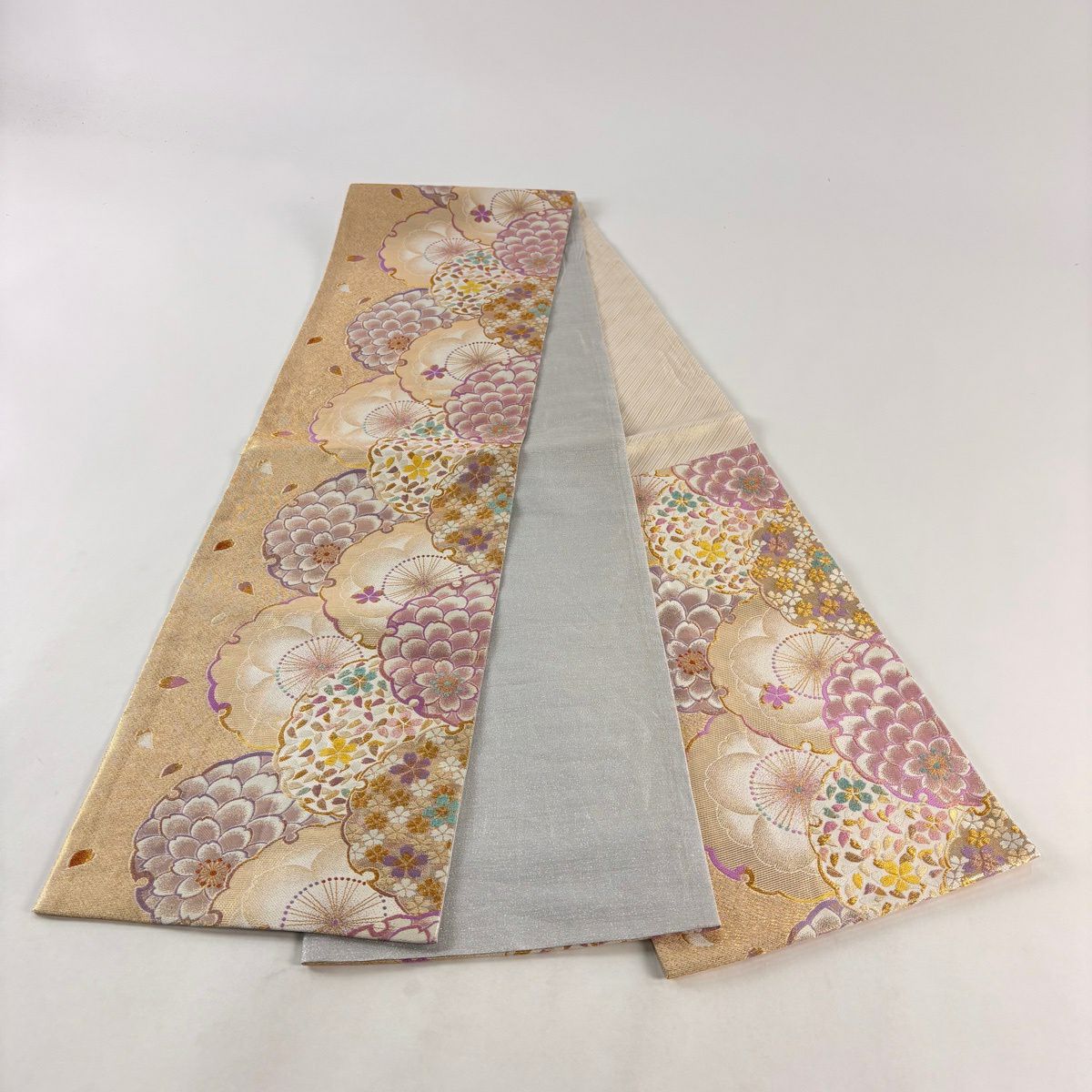 【美品】 袋帶 優品級 大和 雪輪 櫻花 金金箔 金色 六通 純蠶絲