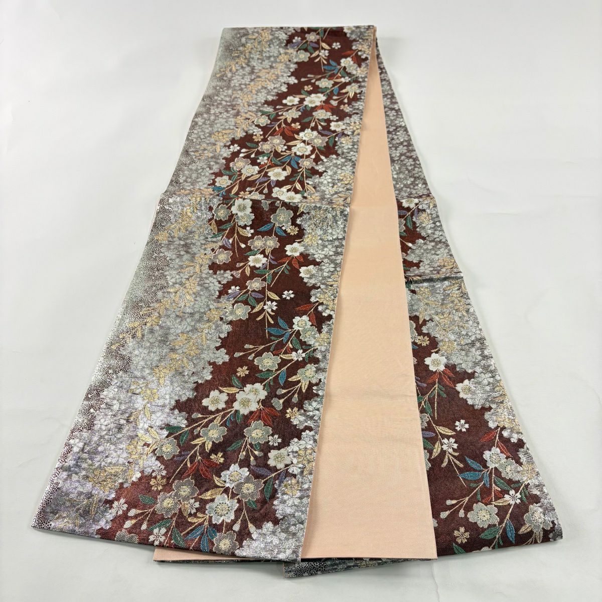 【美品】 袋帶 秀品級 櫻花 金金箔 紅 六通 純蠶絲