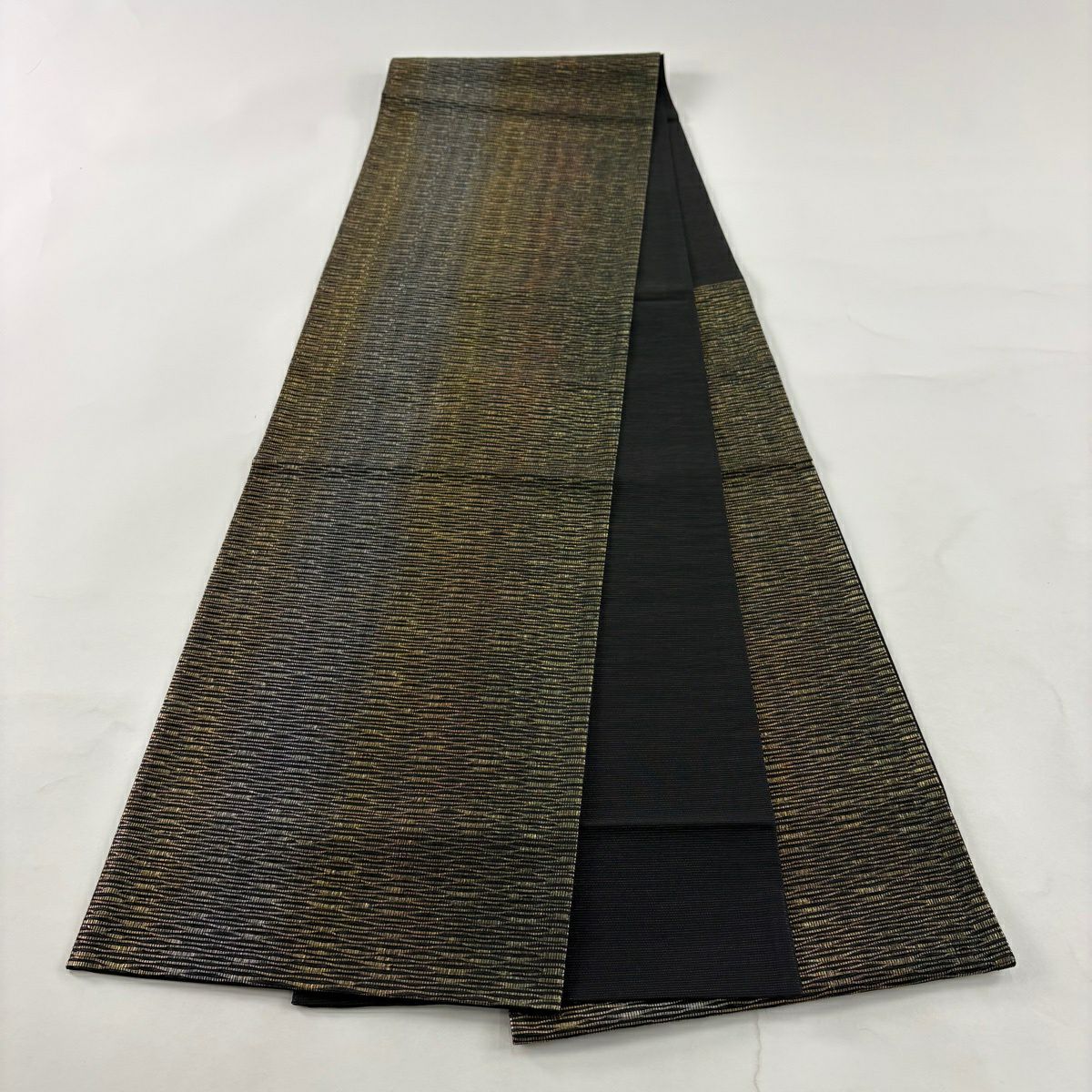 【美品】 袋帶 秀品級 幾何學 金金箔 金色 六通 純蠶絲