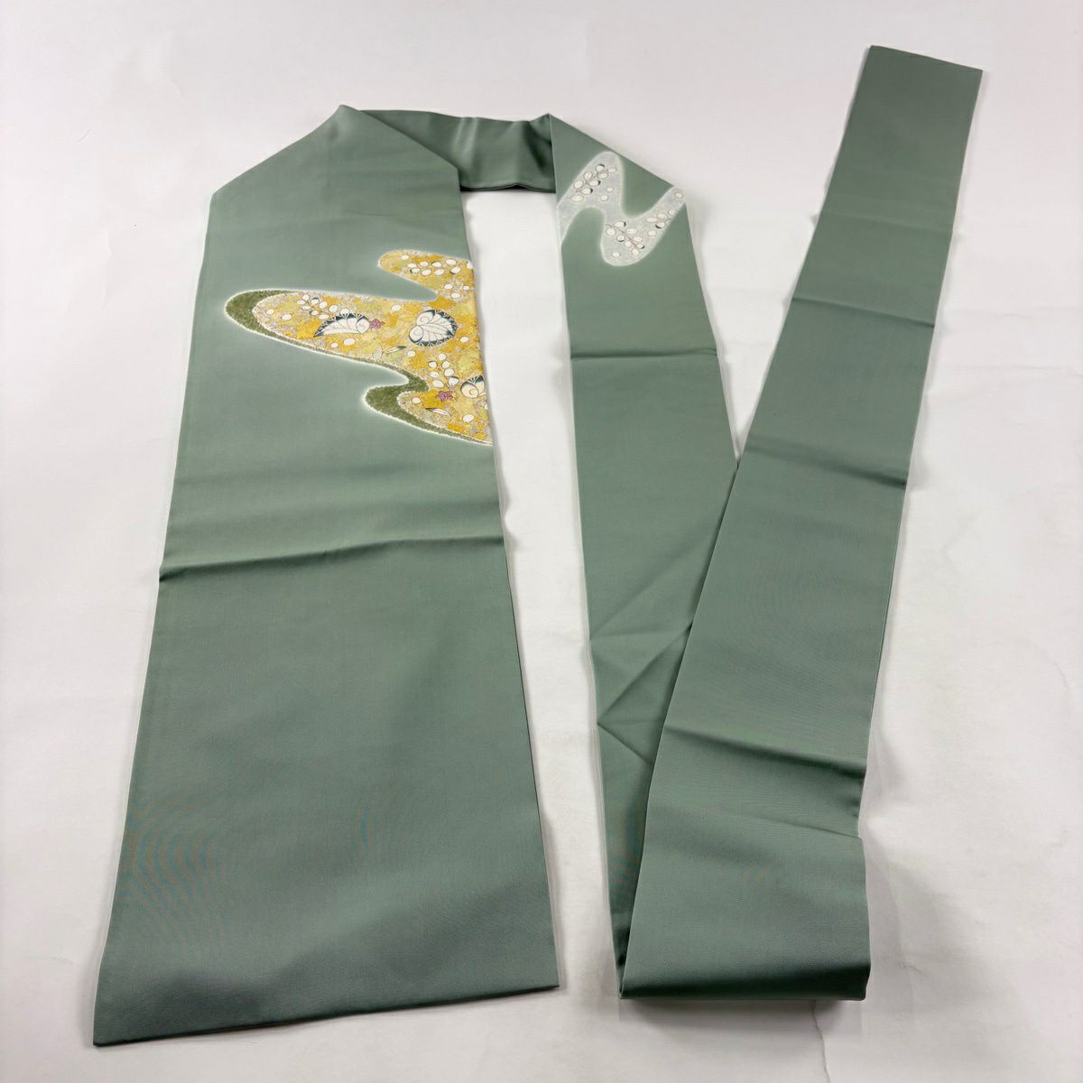 名古屋帶 秀品級 葵霞 金絲 漸變 灰綠 純蠶絲
