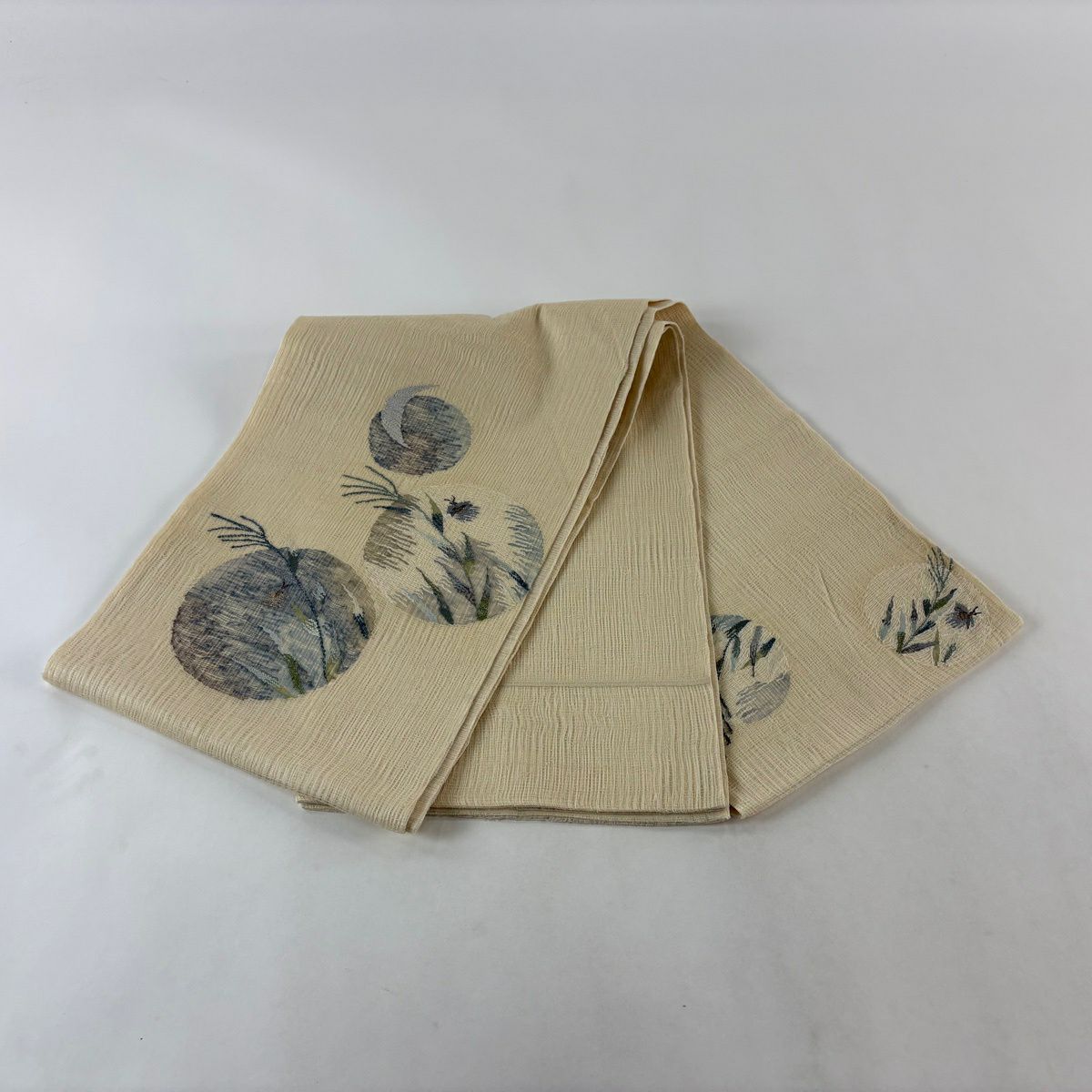 袋帶 秀品級 夏帶 蘆葦 蟲 金銀絲 奶油色 大鼓圖案 純蠶絲