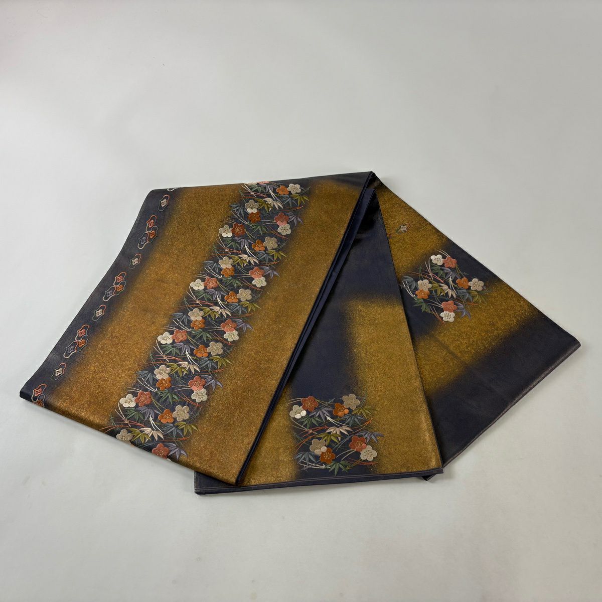 袋帶 秀品級 松樹竹子梅花 金絲 金銀彩 深紫 お太鼓圖案 純蠶絲