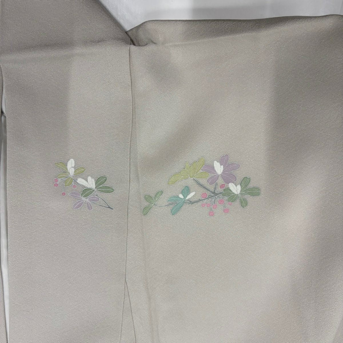 【美品】訪問服 身長165cm 袖長65.5cm M 雙層 枝花 草花紋紋 漸層 灰色 純蠶絲 優品級