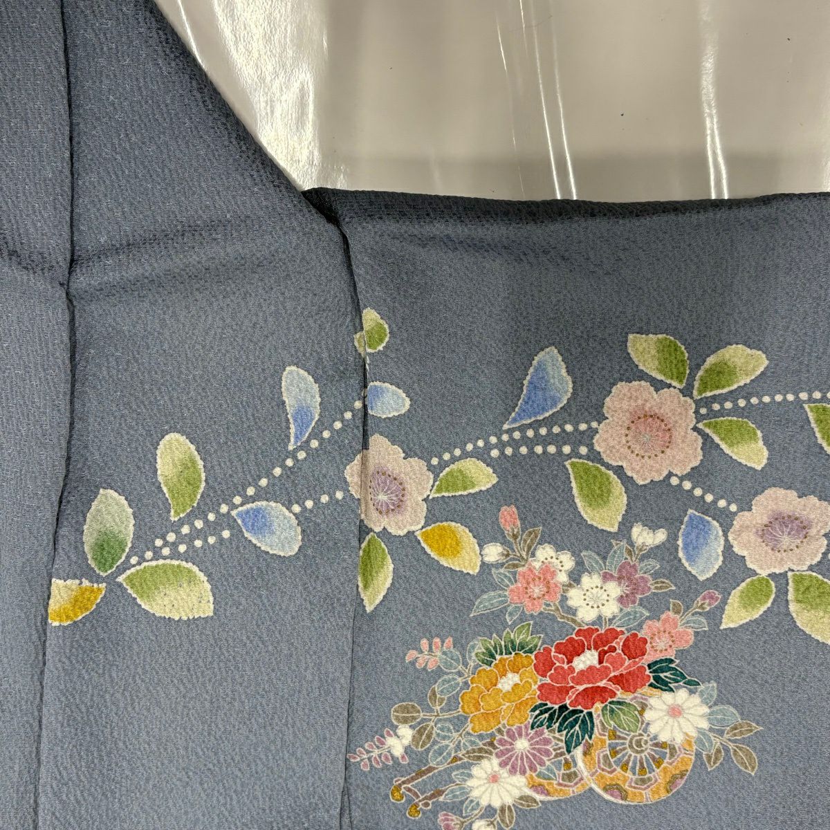 訪問服 身長160cm 袖長64cm M 雙層 花車 流水 金彩裝飾 漸層 青灰 純蠶絲 優品級