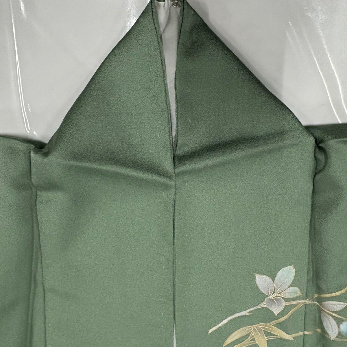訪問服 身長157.5cm 袖長63cm S 雙層 枝花 笹 螺鈿 金銀彩 灰綠 純蠶絲 秀品級