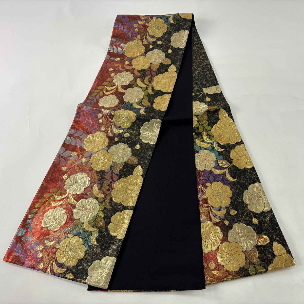 【美品】 袋帶 秀品級 振袖禮服禮服用 櫻花 金絲 金金箔 紅 六通 純蠶絲