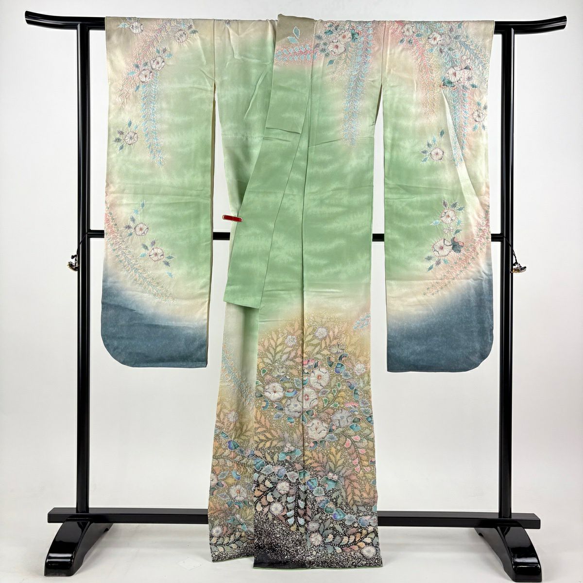 振袖禮服 身長166cm 袖長64cm M 雙層 翠山工房 落款あり 辻花染 金銀彩 ぼかし 薄綠 純蠶絲 逸品級