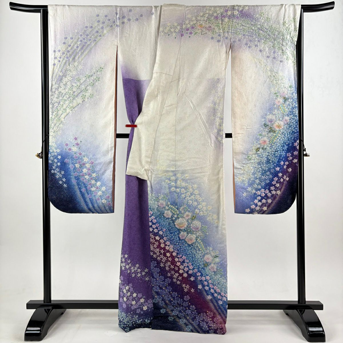 振袖禮服 身長166cm 袖長68cm L 雙層 辻花染 櫻花 銀通 金銀彩 奶油色 純蠶絲 逸品級