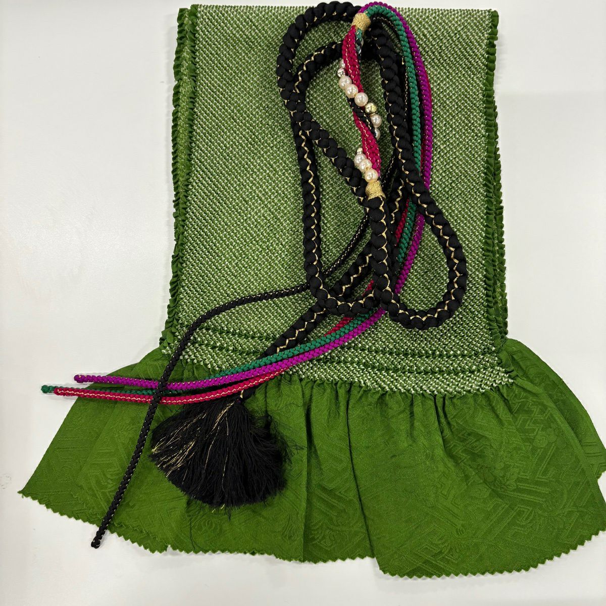 【美品】振袖禮服 身長163cm 袖長64cm M 雙層 袋帶全套 御所車 草花紋紋 金通 金銀彩 深紅 純蠶絲 名品級