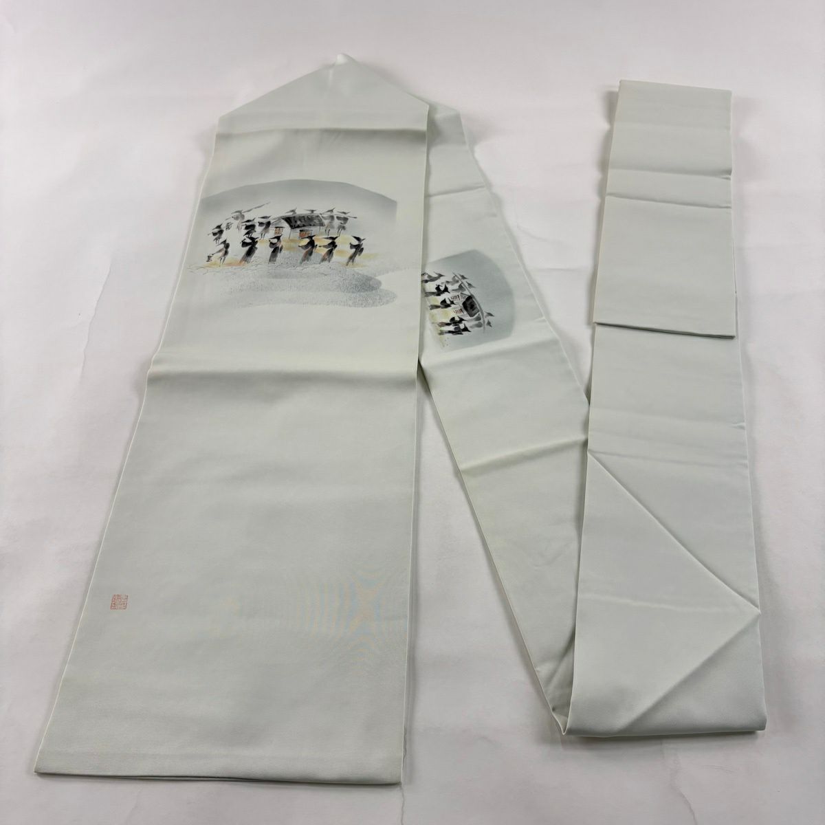名古屋帶 秀品級 附落款 狐狸的嫁入 青灰 純蠶絲