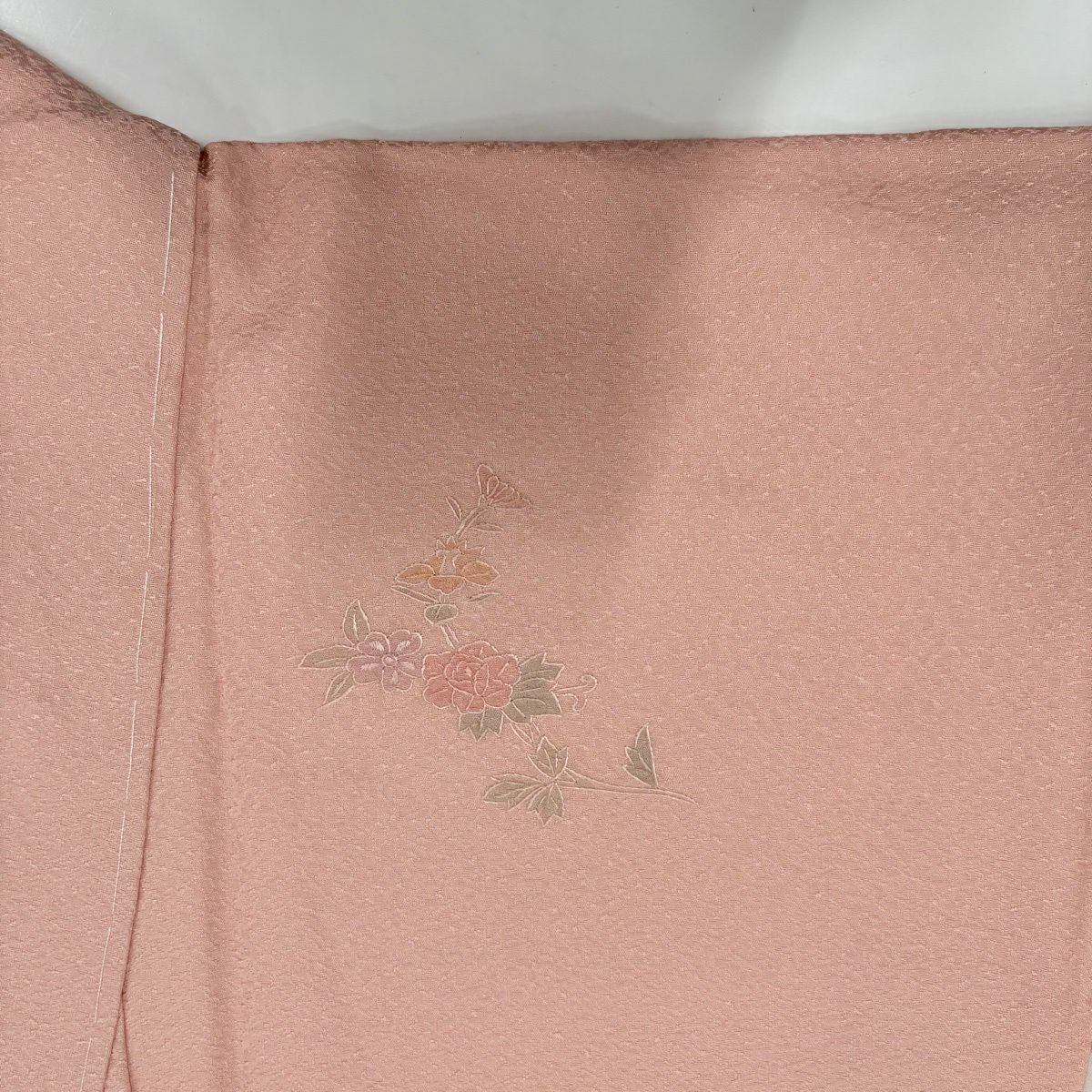 【美品】 付下 身長151.5cm 袖長62cm S 雙層 鏡裏文 流水刺繡 粉紅 純蠶絲 秀品級