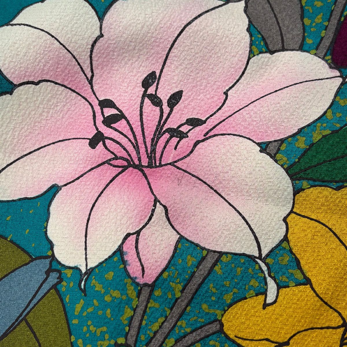 【美品】振袖禮服 身長162cm 袖長66cm M 雙層 草花紋紋 金彩裝飾 青綠 純蠶絲 秀品級