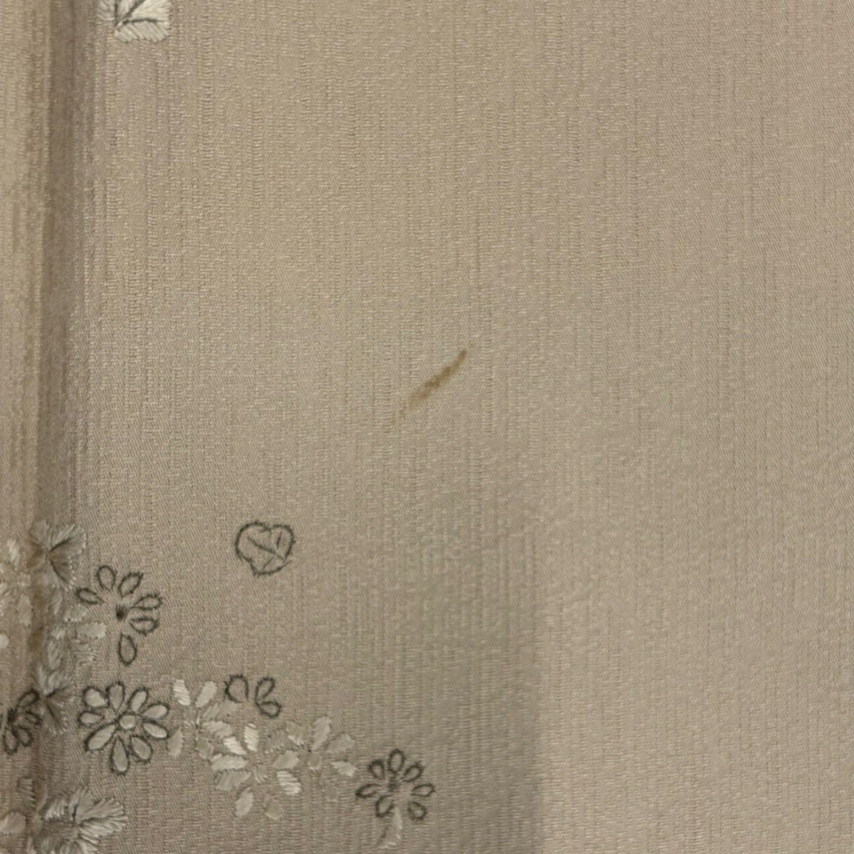 付下 身長160cm 袖長64.5cm M 雙層 草花紋紋 流水刺繡 淺茶 純蠶絲 優品級